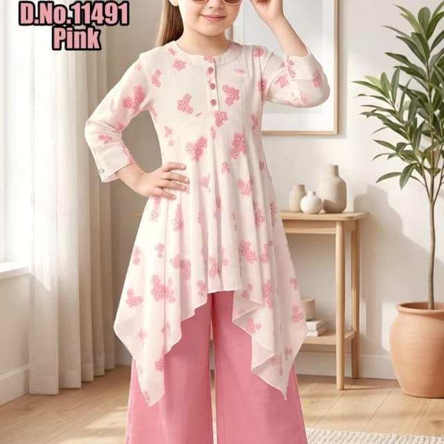Cream and Pink Kurti with Palazzo Pants