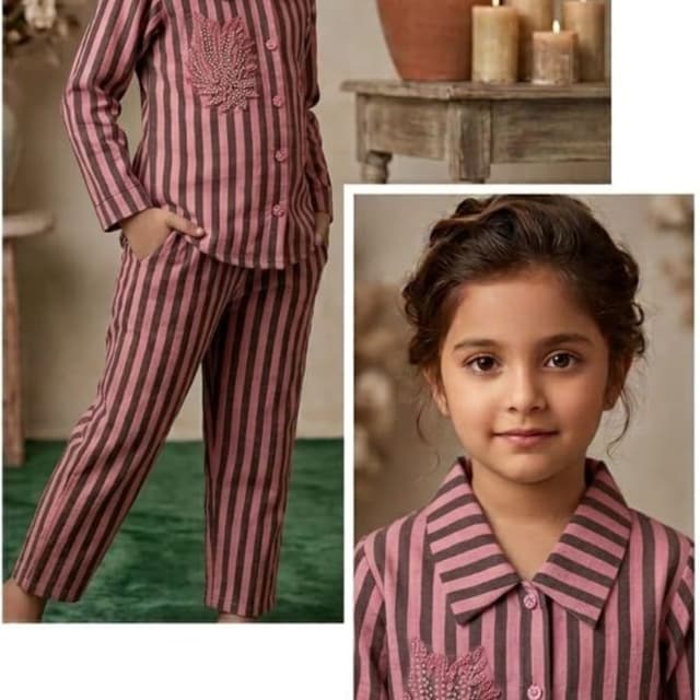 Pink and brown stripes Pajama Set