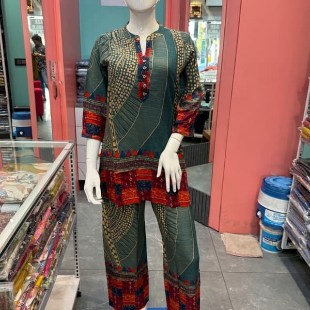 Teal, Mustard, Maroon, Navy Blue Kurti and Palazzo Set