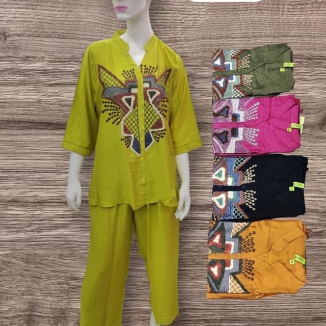 Lime Green with multi-color embroidery Kurta and Pant Set