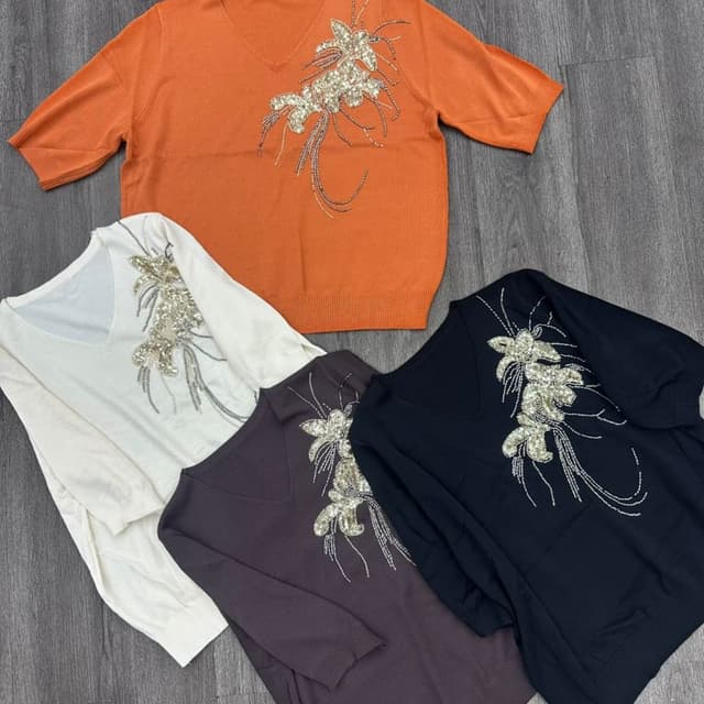 Orange, Off-white, Dark Brown, Black Sweater