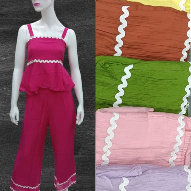 Fuchsia, White, Yellow, Terracotta, Green, Pink, Lavender Co-ord Set (Peplum Top and Palazzo Pants)