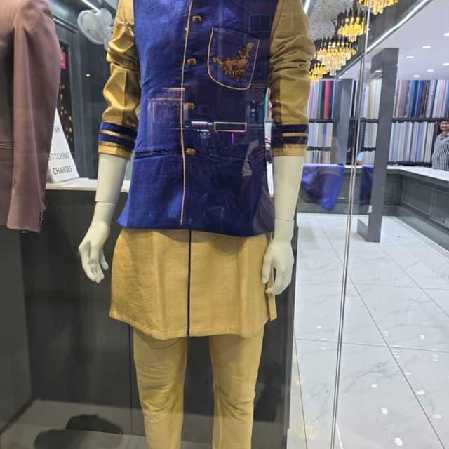 Royal Blue and Gold Indo-Western Sherwani Set
