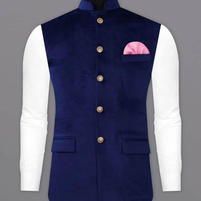 Royal Blue, White, Pink, Gold Nehru Jacket