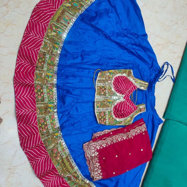 Blue, Magenta, Green, Gold, Silver Lehenga Choli Set
