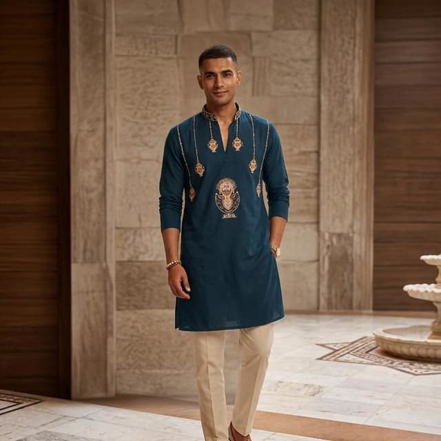 Teal and Gold Kurta