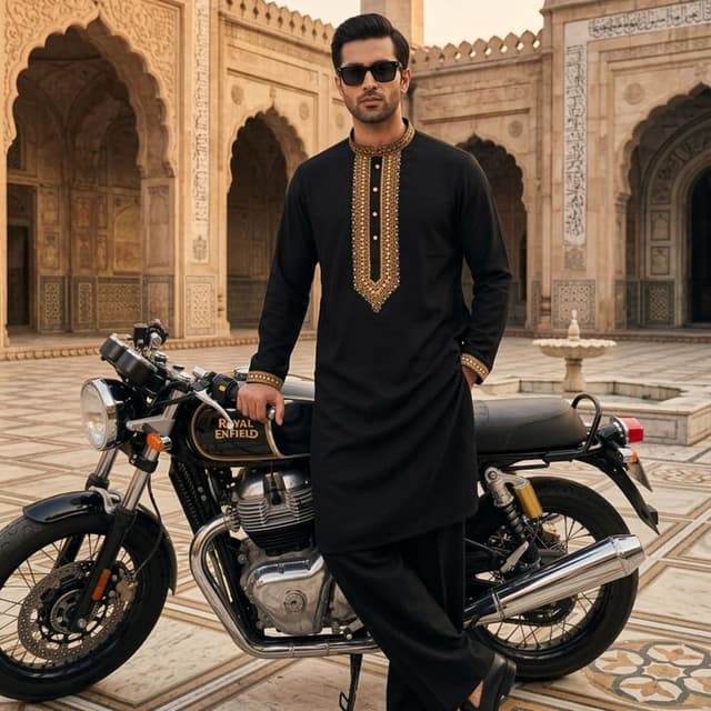 Black with gold embroidery Kurta Pajama