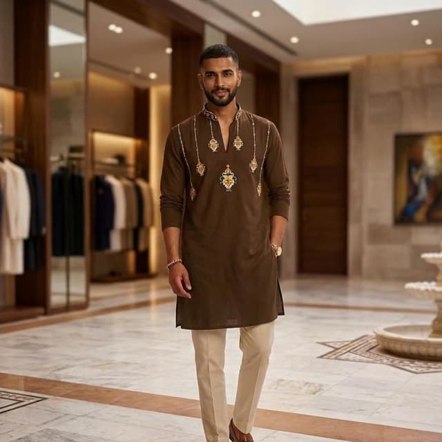 Brown and Beige Kurta
