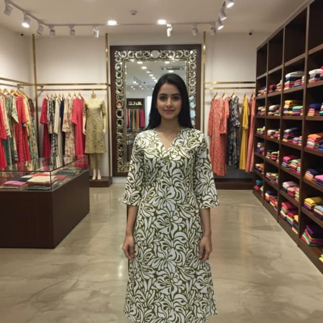 White and Olive Green Kurta and Pants Set