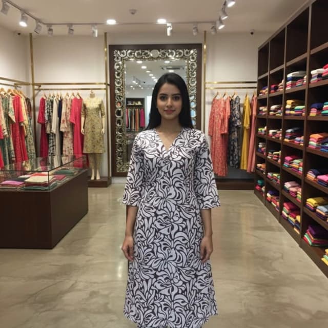 White and Black Kurta Set