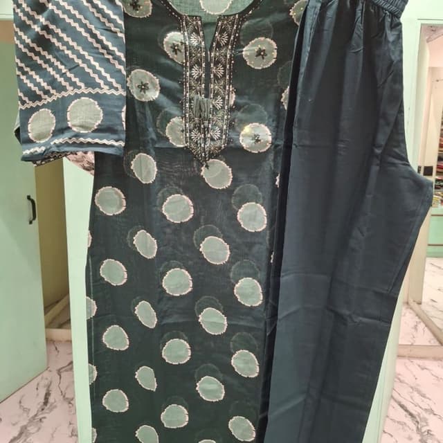 Deep Green with Light Green and White Kurta Set