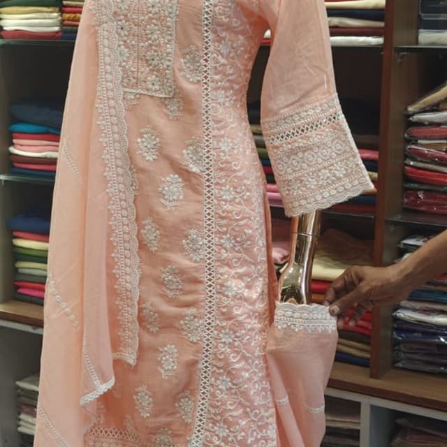 Peach with White Kurta Set with Dupatta