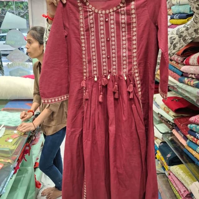 Maroon with off-white embroidery Kurti