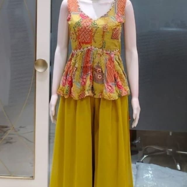 Yellow, Orange, Pink, Green Sharara Set