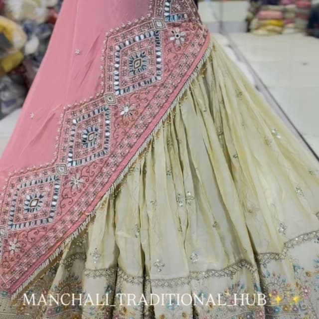 Cream, Pink, Gold, Multi-color Lehenga Choli