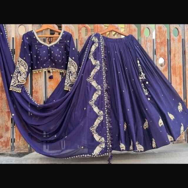 Deep Blue and Gold Lehenga Choli Set