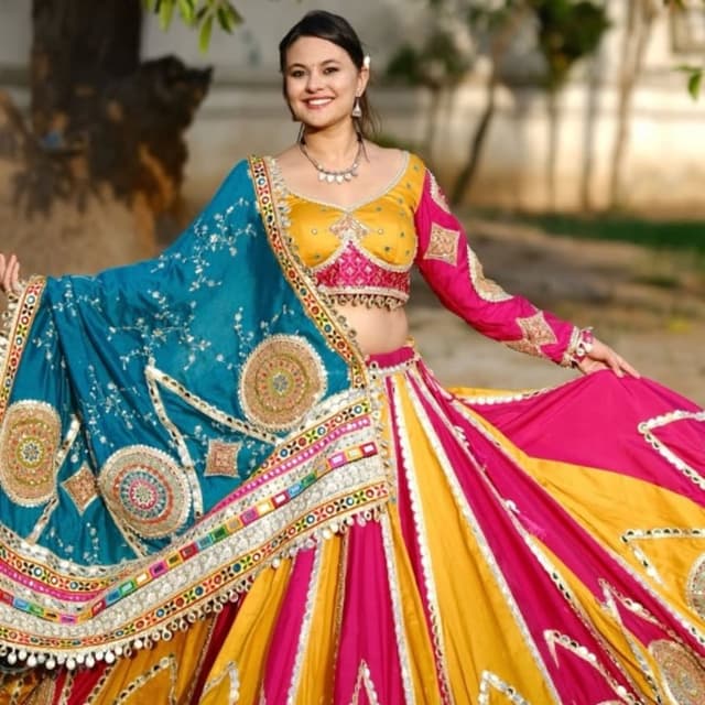 Yellow, Pink, Teal, Gold Lehenga Choli
