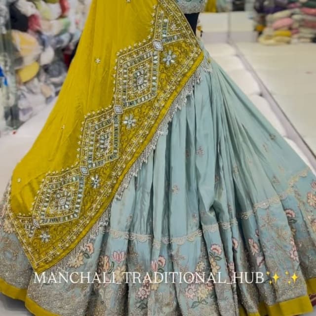 Light Blue, Mustard Yellow, Silver, Pink, Green Lehenga Choli with Dupatta
