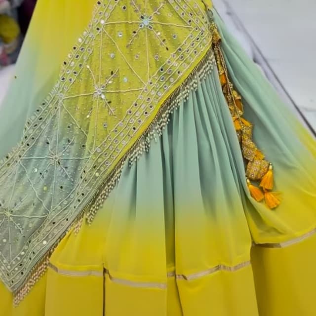 Yellow and Mint Green Ombre Lehenga Choli