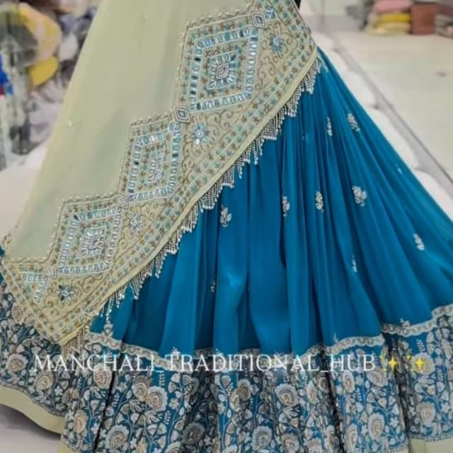 Teal, Cream, Silver, Gold Lehenga Choli