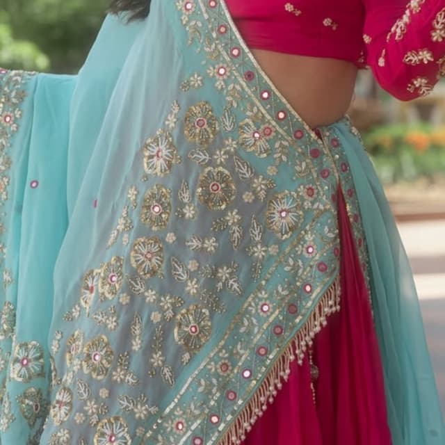 Fuchsia and Aqua Blue with Gold Embellishments Lehenga Choli