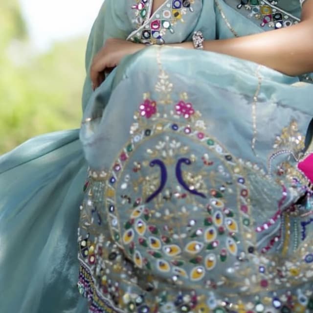 Sea Green with multicolor embellishments Lehenga Choli