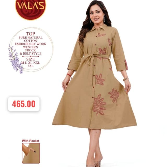 Beige with maroon embroidery Frock