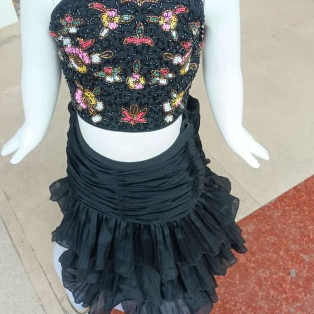 Black with colorful floral embellishments Lehenga Choli