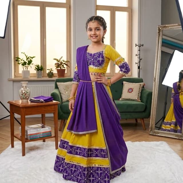 Yellow and Purple Lehenga Choli