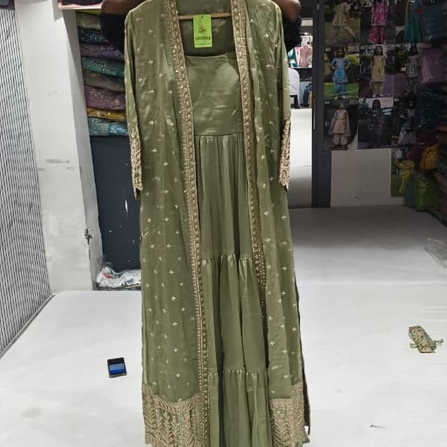 Olive Green with Gold Embellishments Dress with Jacket