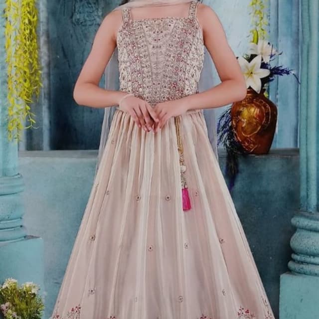Cream, Pink, Silver Lehenga Choli