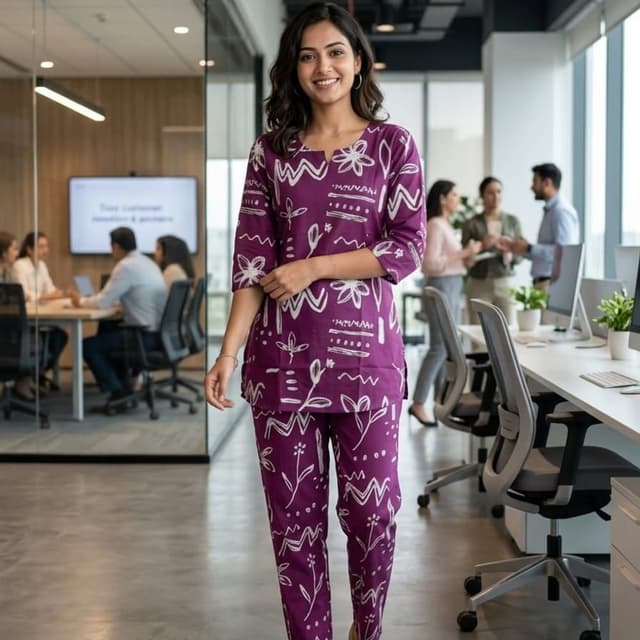 Purple with white print Pajama Set