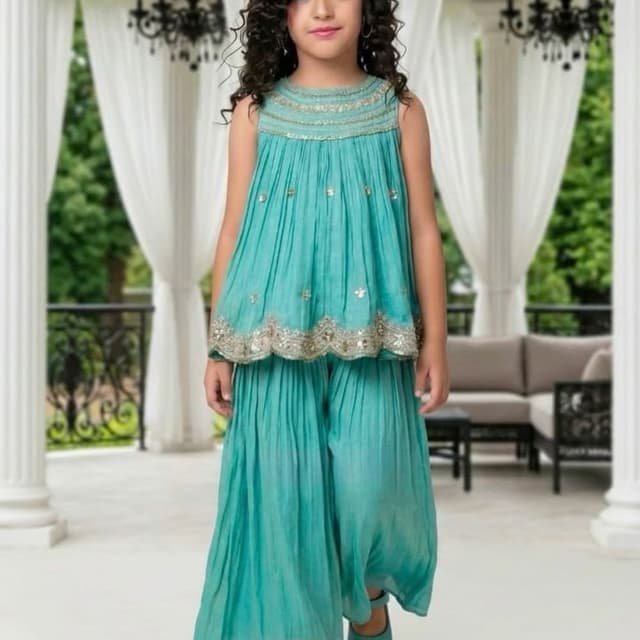 Teal with Gold embellishments Sharara Set
