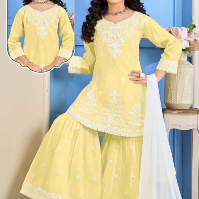 Yellow and White Sharara Suit