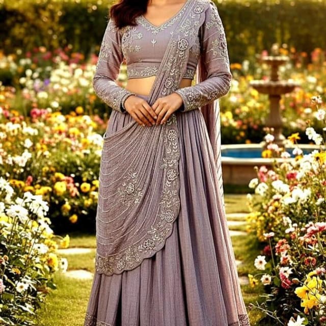 Lavender, Silver Lehenga Choli
