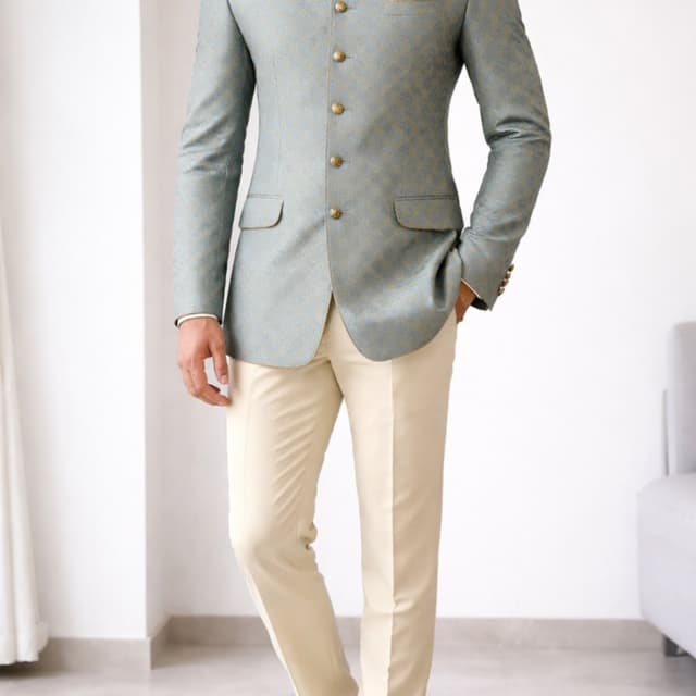 Light Blue, Gold, Cream, Brown Jodhpuri Suit Jacket