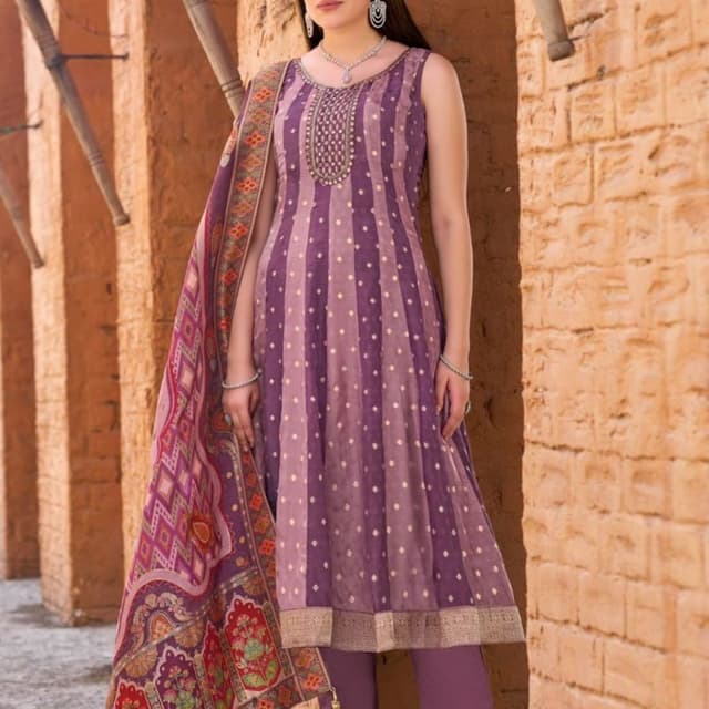 Purple, Lilac, Gold, Red, Green Anarkali Suit Set