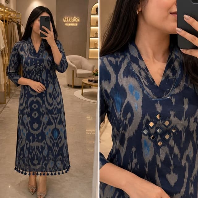 Navy Blue, Grey, Blue Kurta Dress