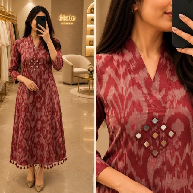 Red and off-white/grey Kurti/Dress