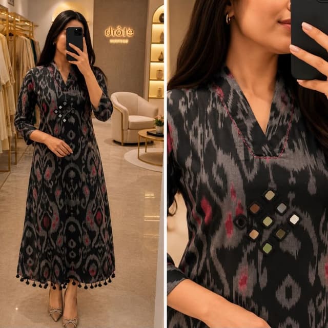 Black, Grey, Pink Kurti