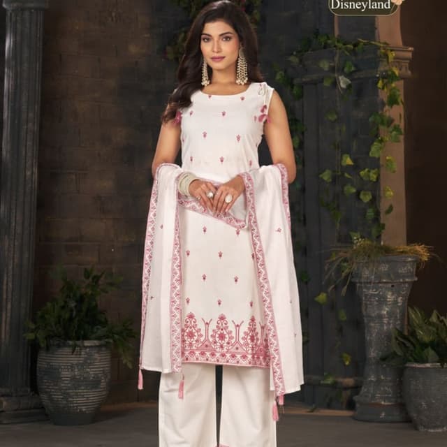 White and Pink Kurta with Palazzo and Dupatta