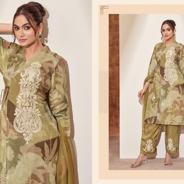 Olive Green, Brown, Beige Kurta Set