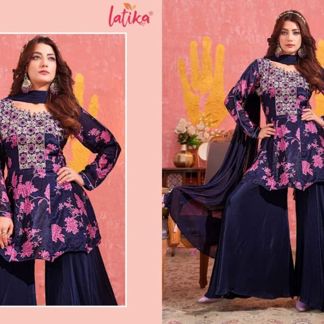 Navy Blue and Pink Kurti Set