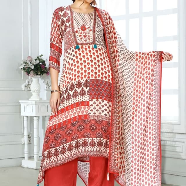 Cream, Red, Maroon Salwar Kameez