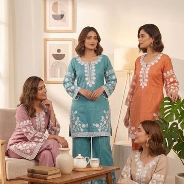 Pastel Pink, Teal Blue, Peach Orange, Beige, White Kurta Set