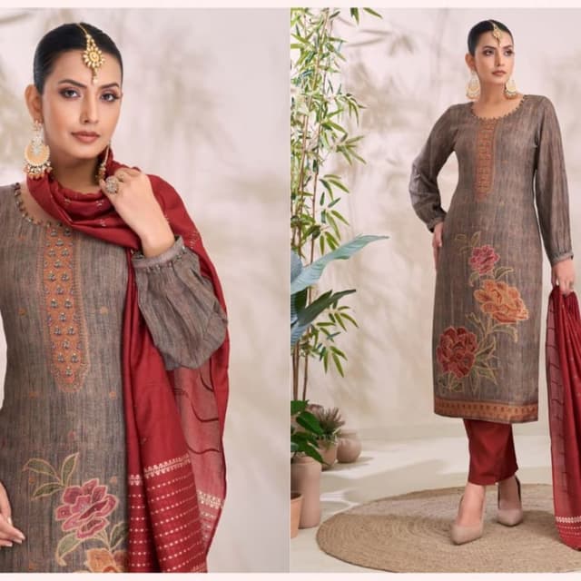 Maroon, Brown, Beige, Red Kurta with Dupatta, Dress