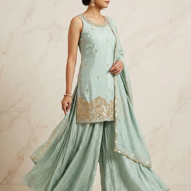 Pastel Green with Gold Embellishments Sharara Set