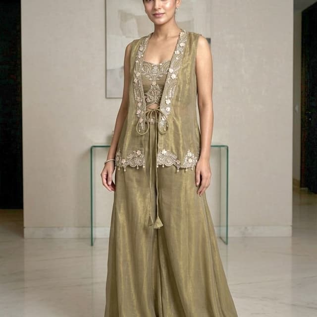 Gold Sharara Set with Jacket
