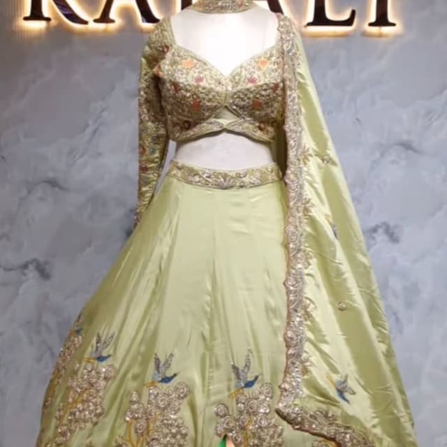 Lime green with gold and multi-colored embellishments Lehenga Choli