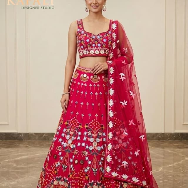Fuchsia, Red, White, Blue, Green, Yellow, Gold Lehenga Choli
